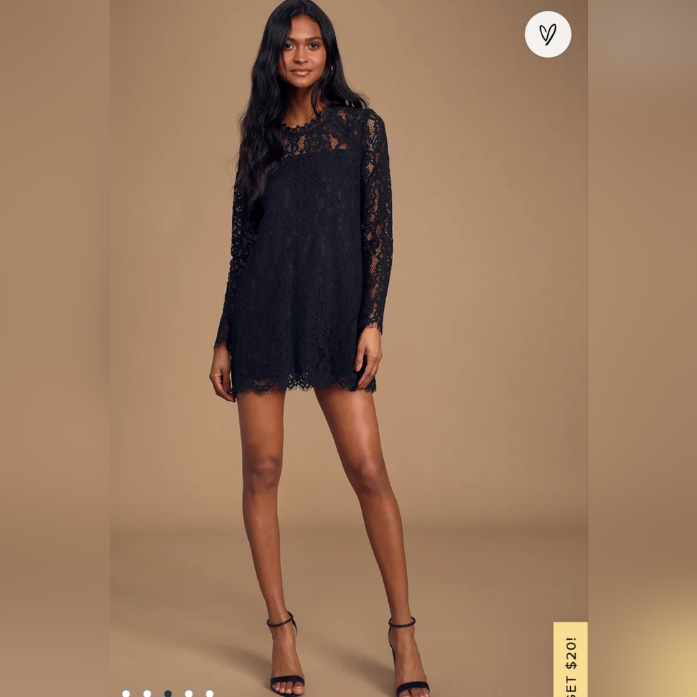 Lulu's Ultimate Love Story Long Sleeve Shift Dress in Black